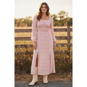 River Island Anthropologie Size 10 Floral Tiered Smocked Peasant MIDI Dress